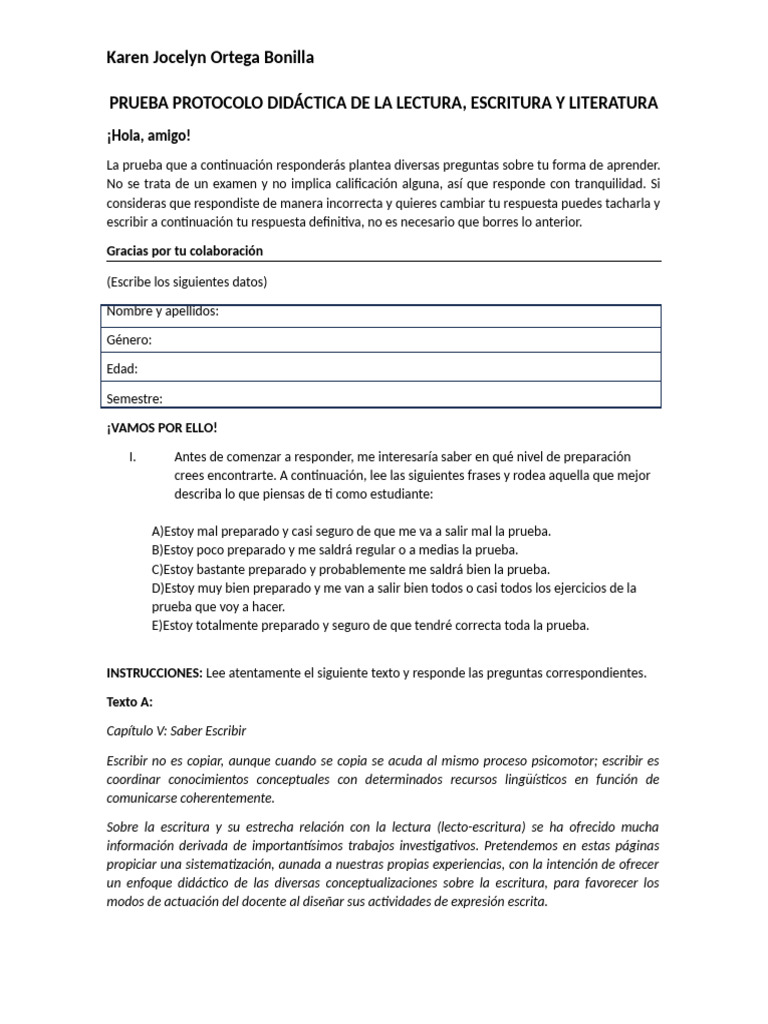 Prueba Protocolo Didáctica de La Lectura | PDF | Enseñando
