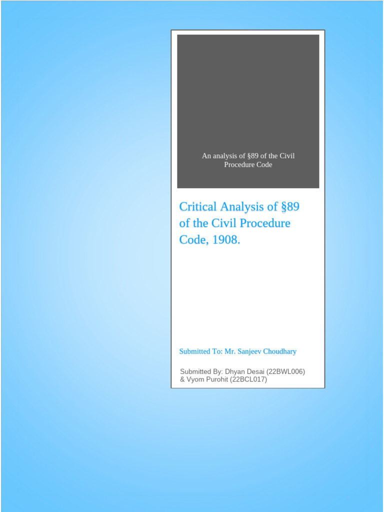 Critical Analysis of Section 89 of The Civil Procedure Code, 1908 | PDF ...