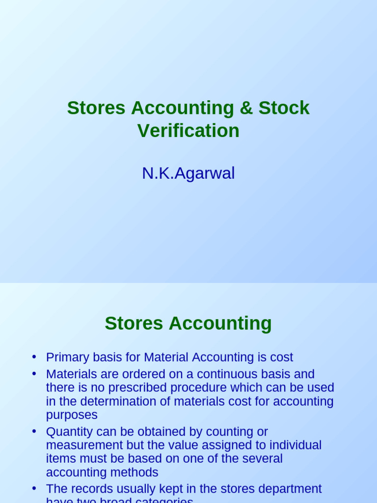 MM - Lect 10 (R0-Oct08) - Bharti - MMS III - Stores Accounting & Stock ...