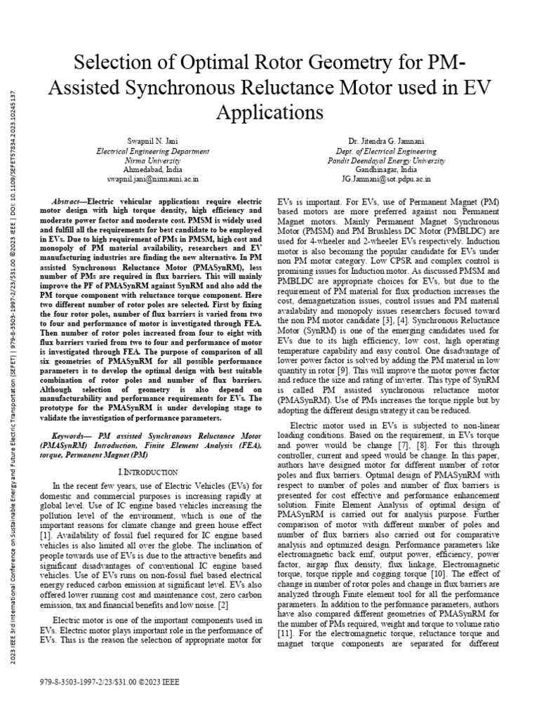 Selection of Optimal Rotor Geometry For PM-Assisted Synchronous ...