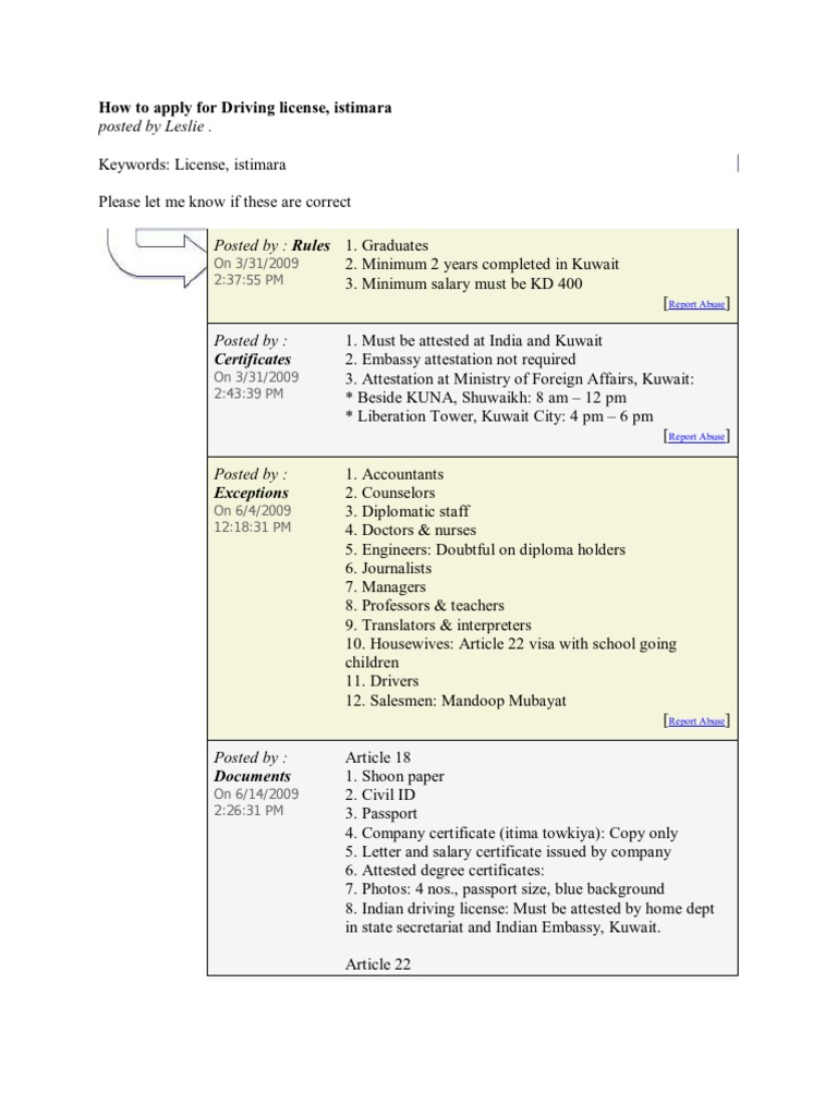 Kuwait Driving License Guide for Indians | PDF | Business | Finance ...