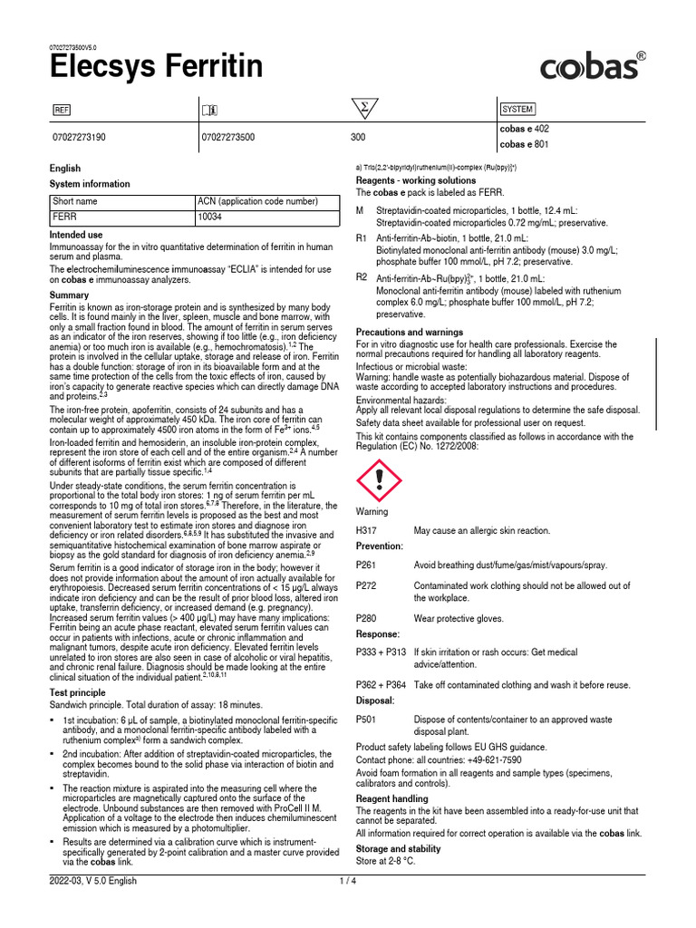 Insert - Elecsys Ferritin.07027273500.V5.En | PDF | Detection Limit