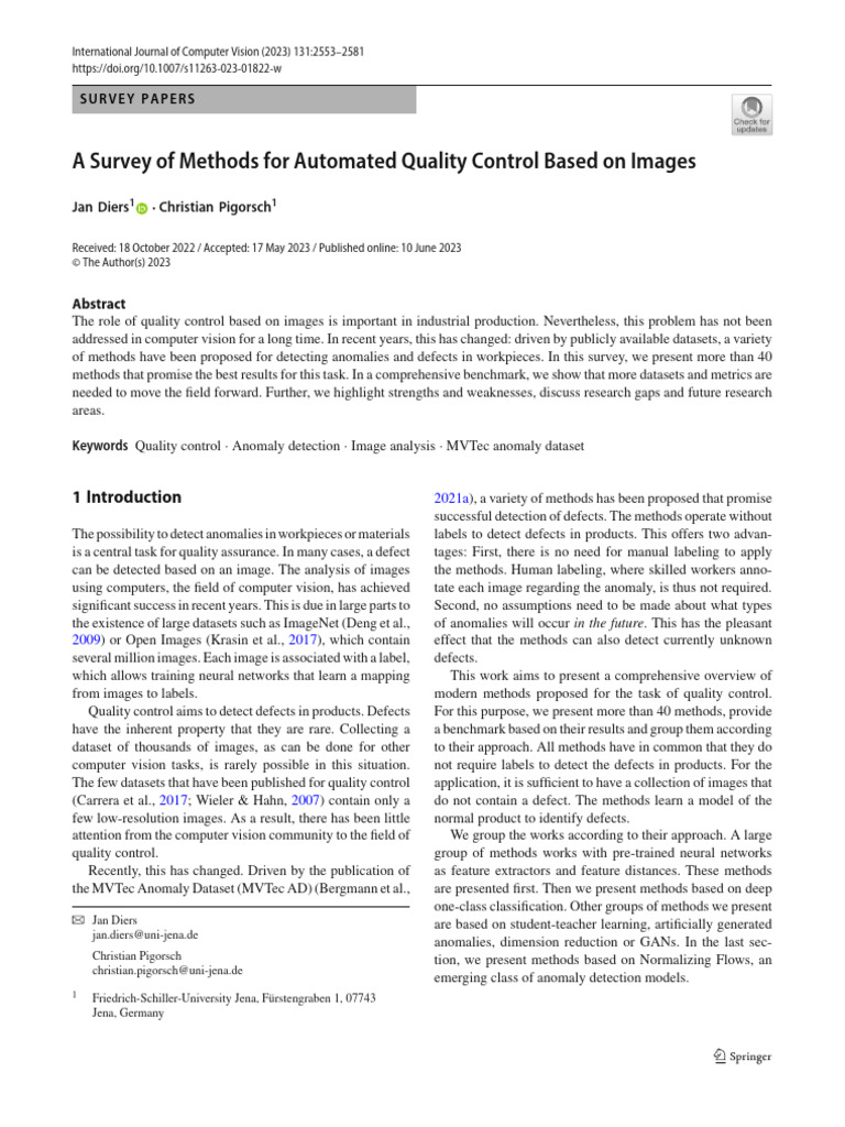 A Survey of Methods For Automated Quality Control Based On Images | PDF ...