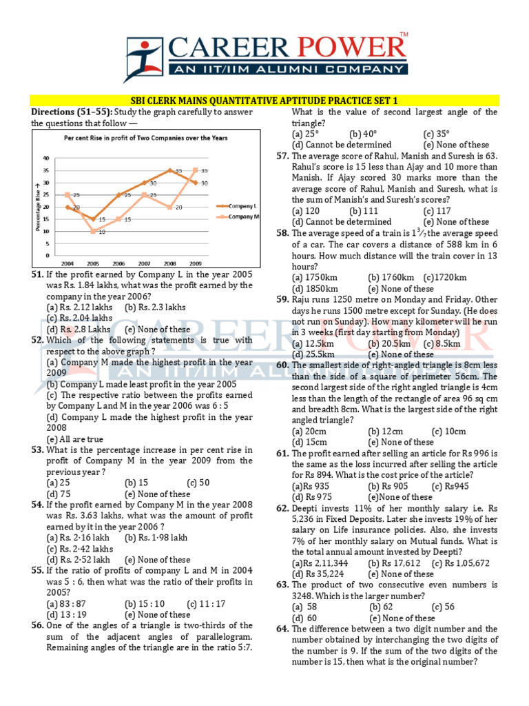 SBI Clerk Mains Quantitative Aptitude Set | PDF | Triangle
