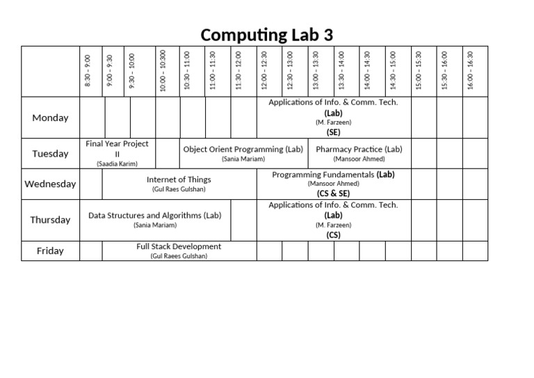 Weekly Computing Lab Schedule | PDF | Computing