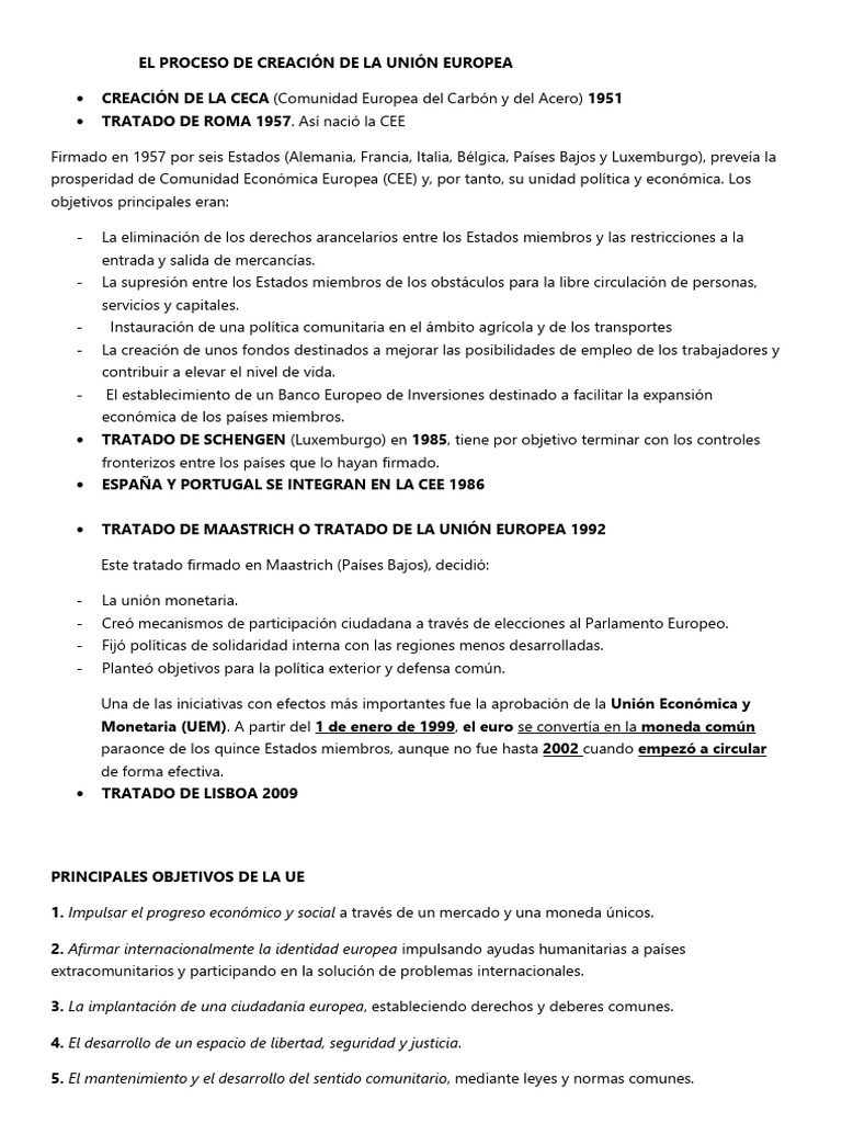 T-0 El Proceso de Creación de La Unión Europea | PDF | Comunidad ...
