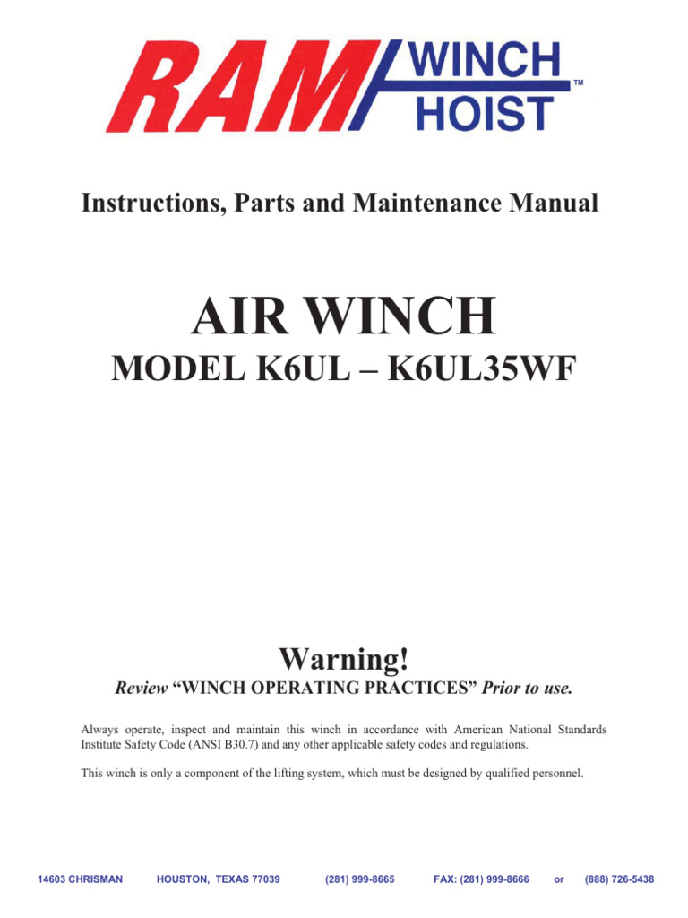 Air Winch K6UL Maintenance Manual | PDF | Motor Oil | Lubricant