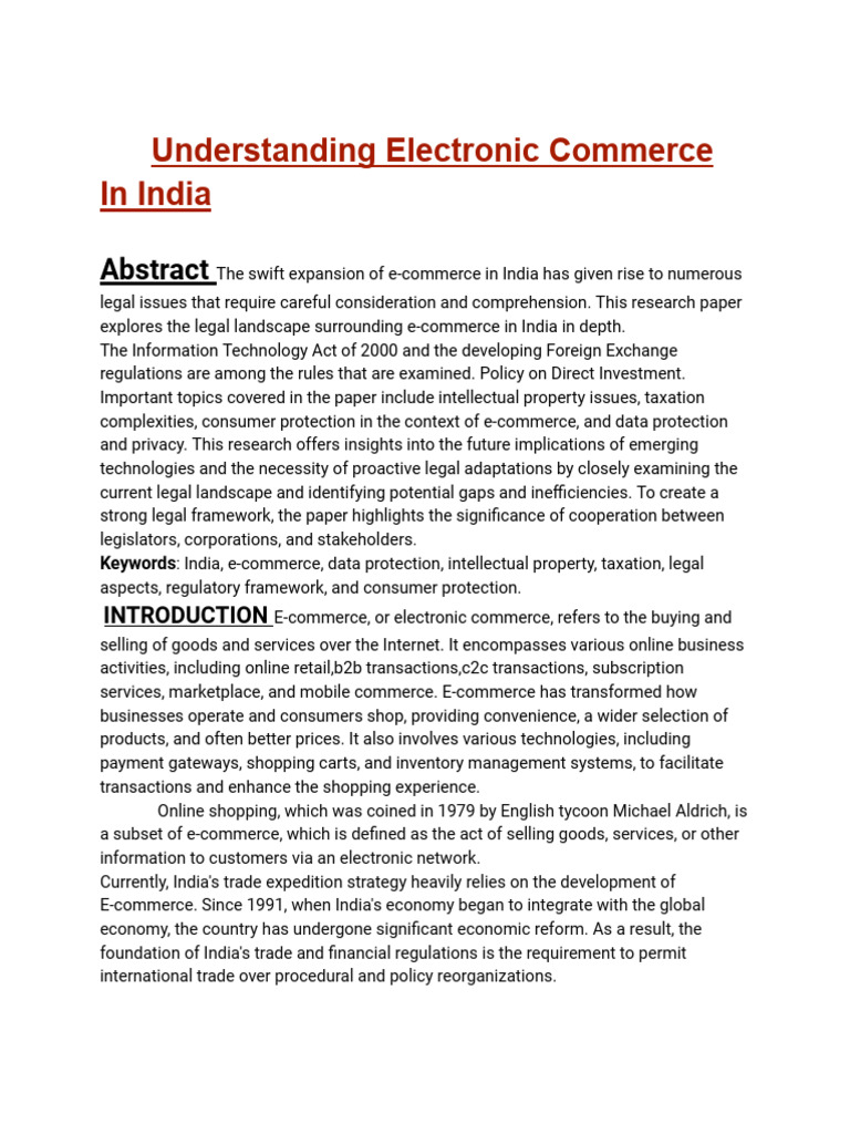 Understanding Electronic Commerce In India Pdf E Commerce Commerce
