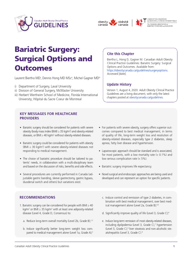 Bariatric Surgery Guidelines for Obesity | PDF | Bariatric Surgery ...