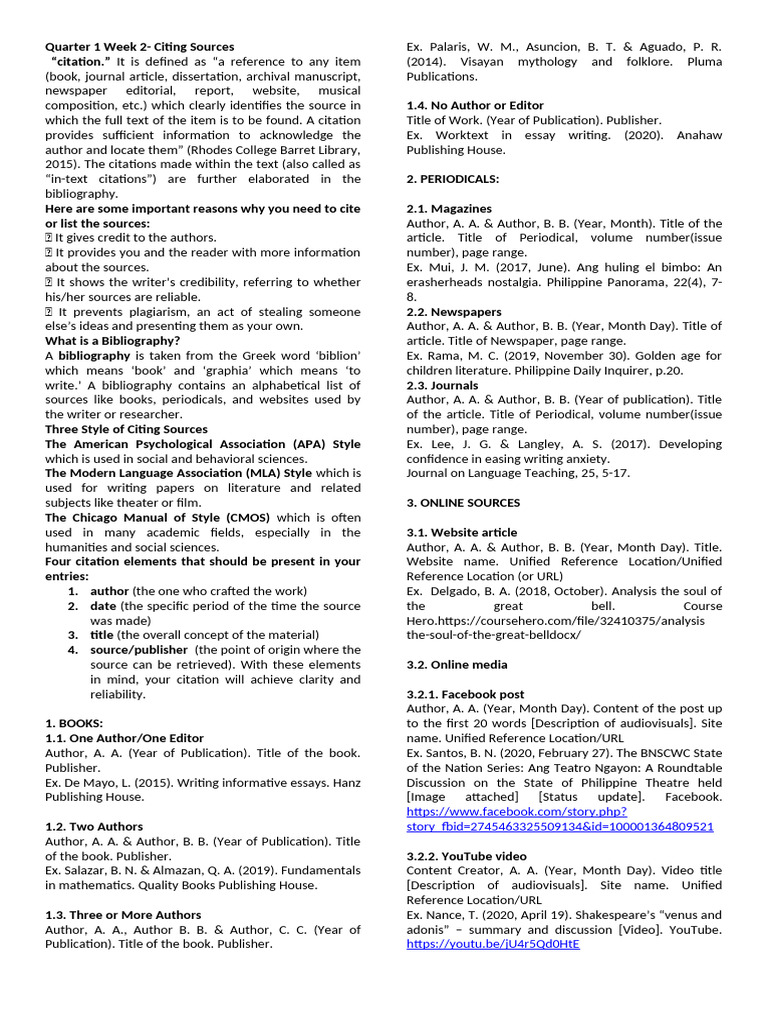 Citing Sources: APA, MLA, CMOS Guide | PDF | Citation | Writing