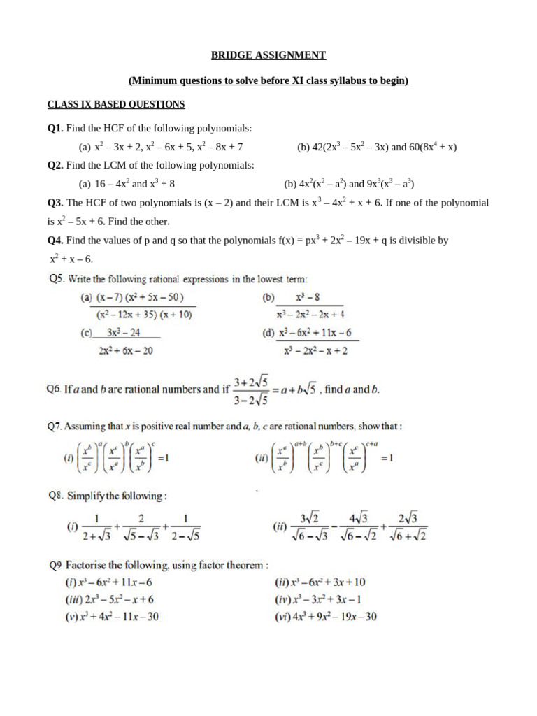 Math Bridge Assignment Questions | PDF | Area | Sphere