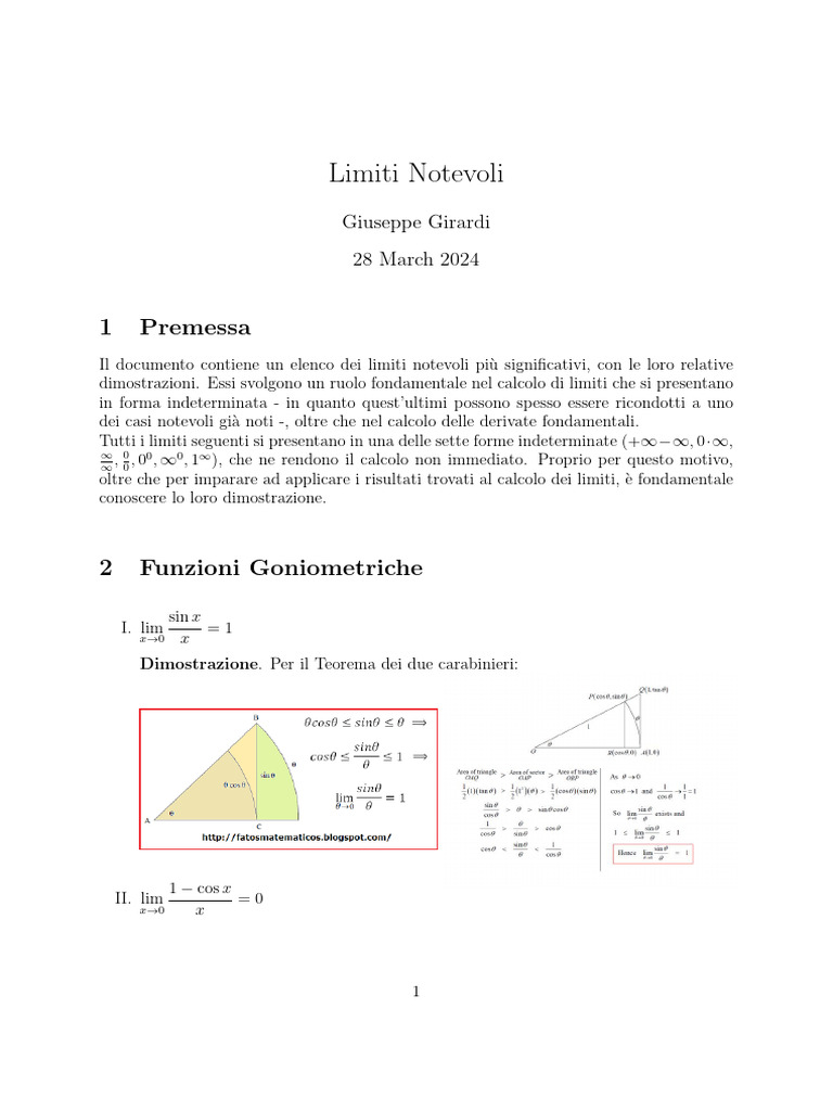 Limiti Notevoli | PDF