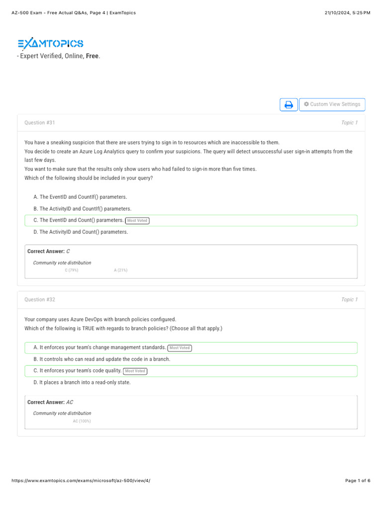 AZ-500 Exam Q&A Resource Guide | PDF | Microsoft Azure | Active Directory