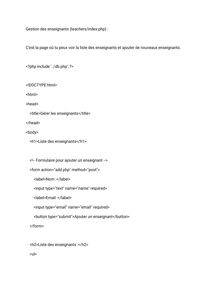 Gestion des enseignants et notes scolaires | PDF | Informatique ...