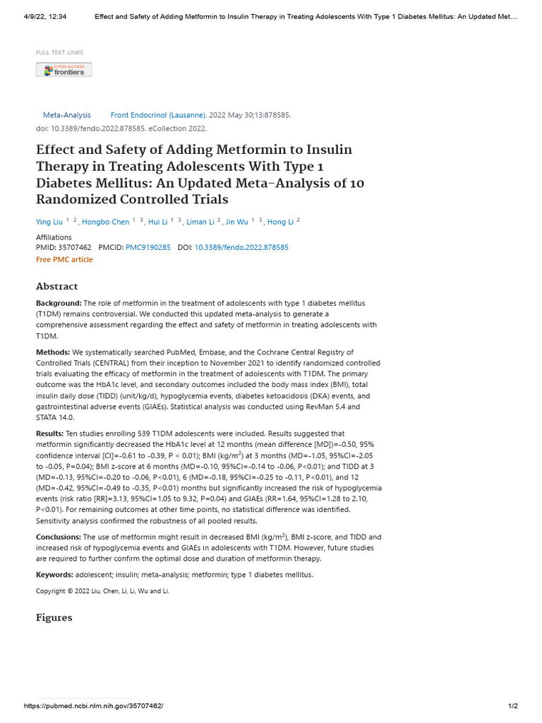 Effect and Safety of Adding Metformin To Insulin Therapy in Treating ...