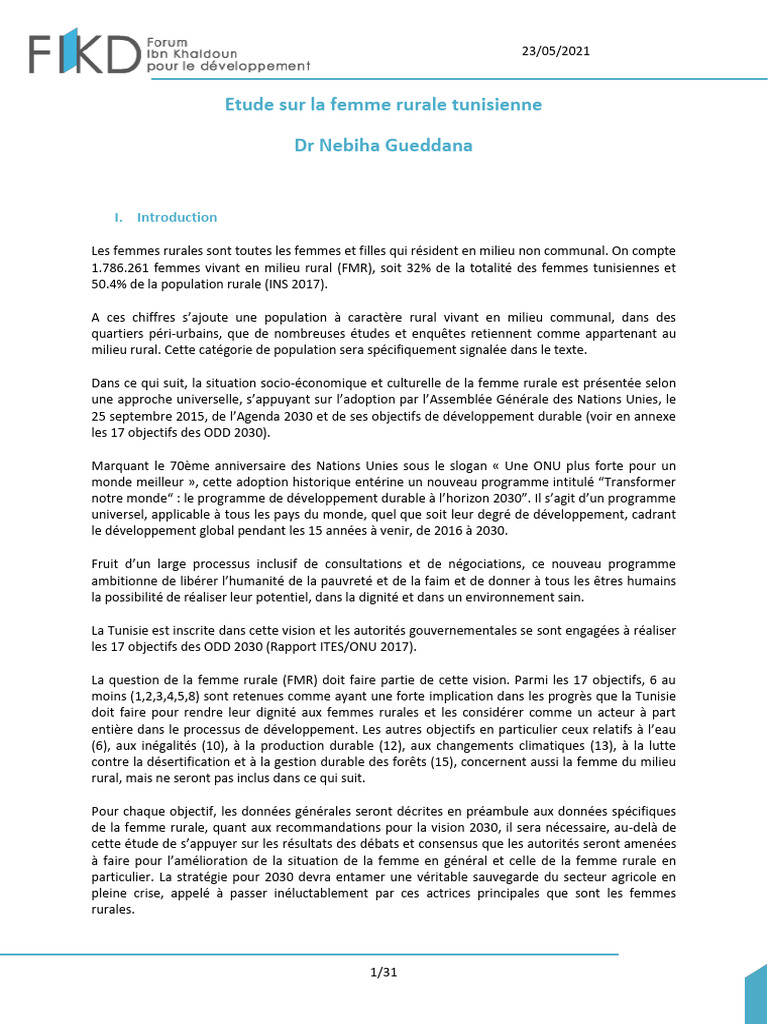 Situation des femmes rurales en Tunisie | PDF | Agriculture | Sécurité ...
