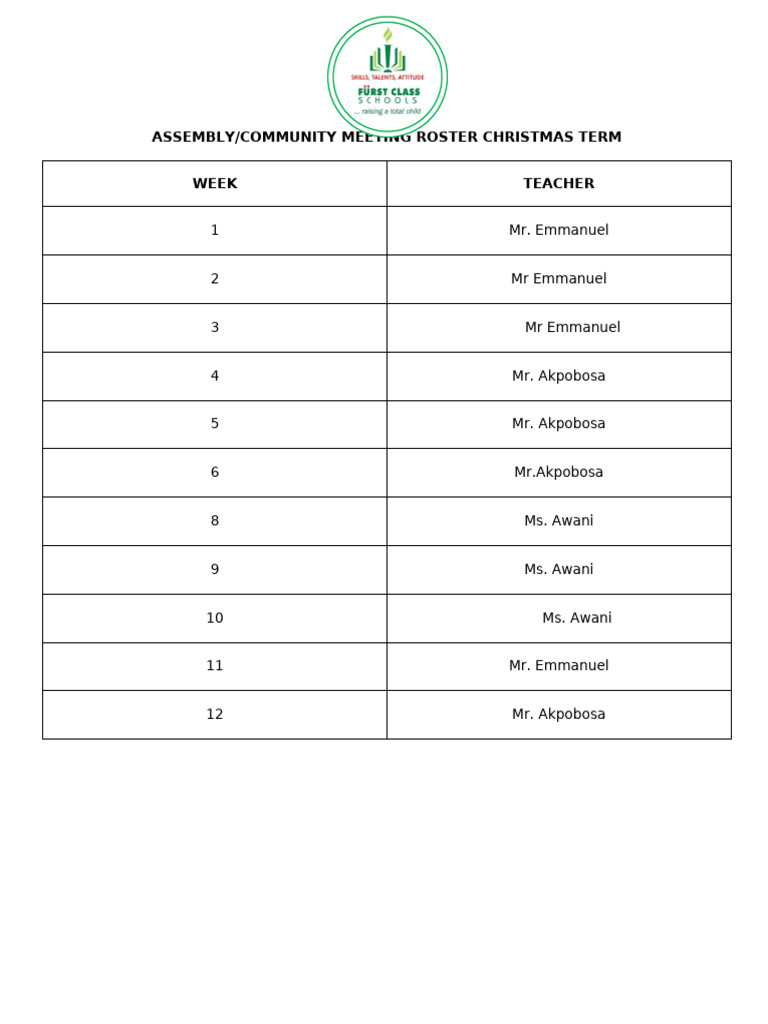 Assembly 0community Meeting Roster | PDF | Language Arts & Discipline