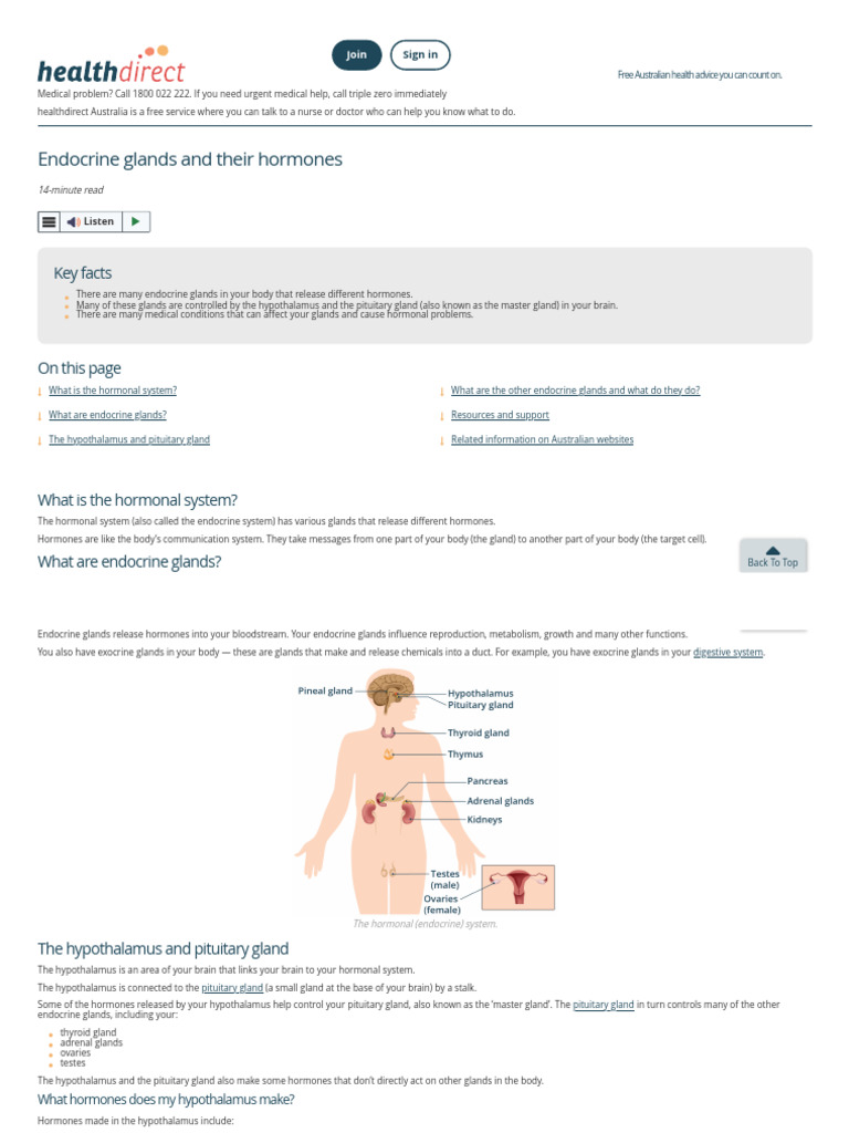 Endocrine Glands and Their Hormones - Healthdirect | PDF | Endocrine ...