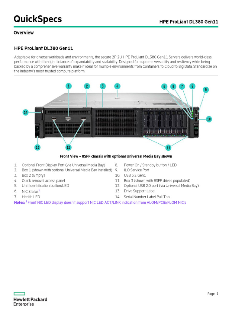 HPE ProLiant DL380 Gen11 Quickspecs | PDF | Computer Architecture ...