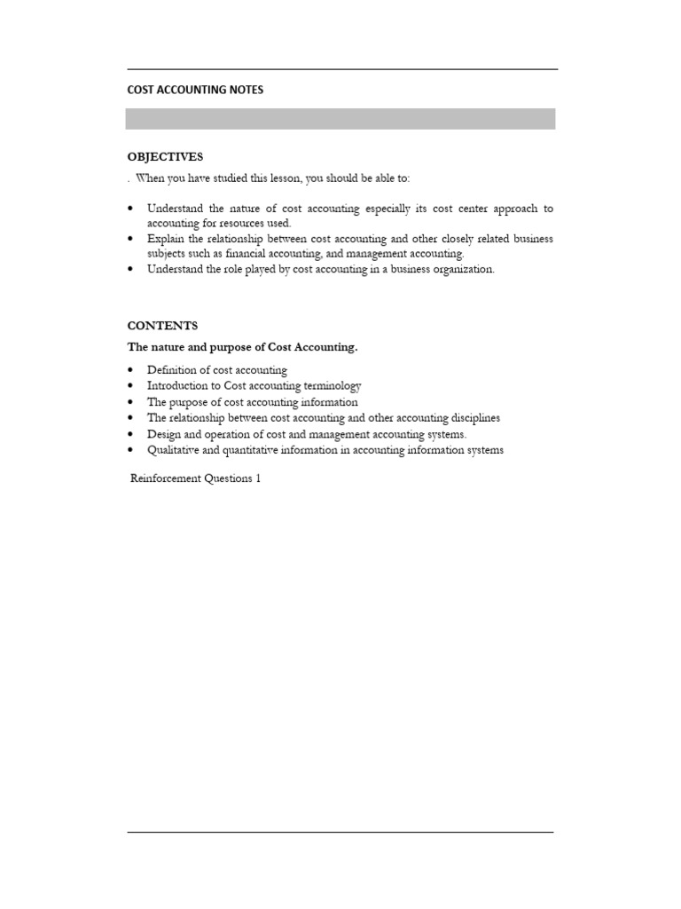 Cost Accounting Overview and Purpose | PDF | Cost Accounting ...