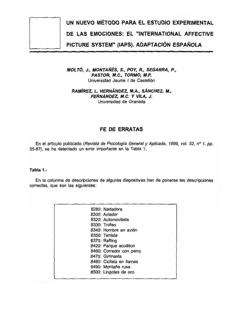 Molto Et Al. (1999) - Estudio Normativo Del IAPS | PDF