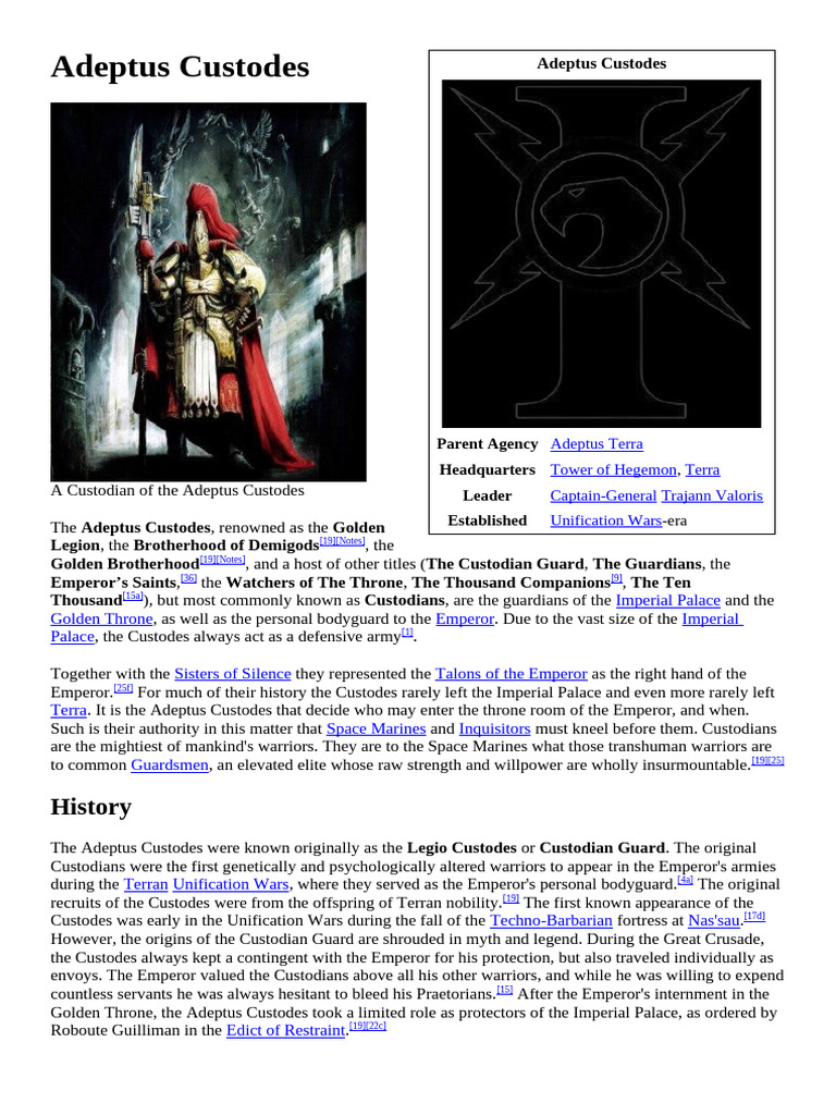 Lore - Adeptus Custodes | PDF