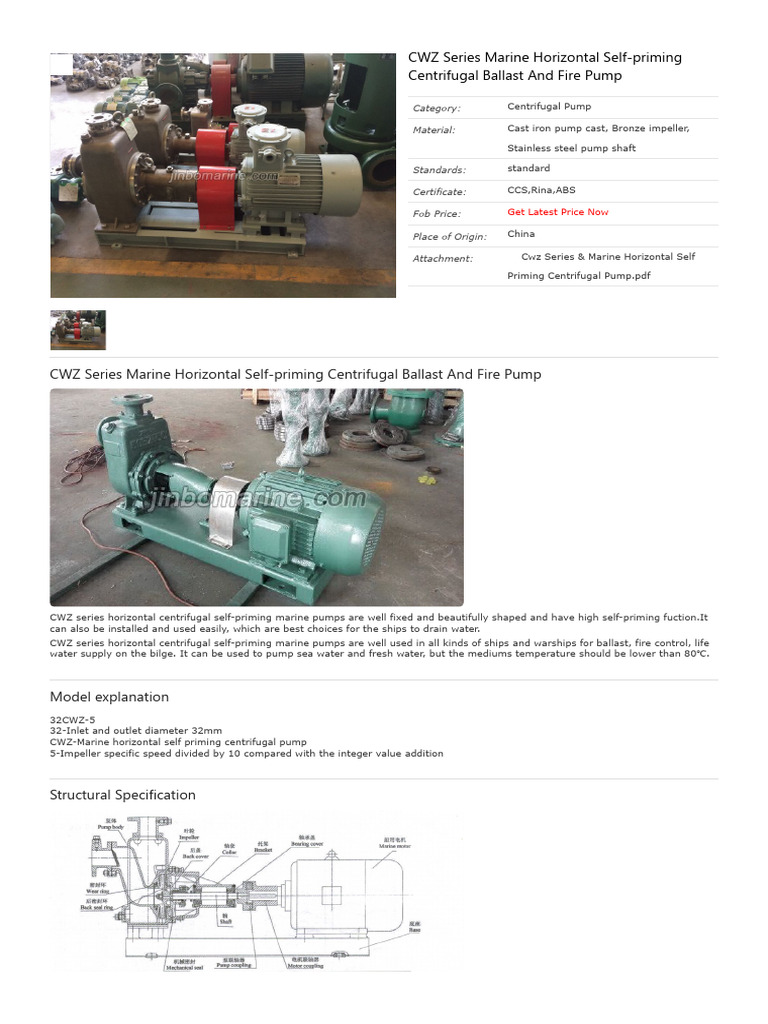 CWZ Marine Self-Priming Centrifugal Pump | PDF | Pump | Hydraulics