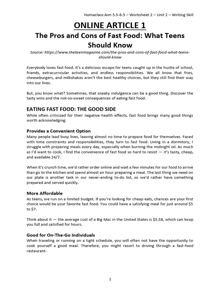 Unit2 Writing Worksheet-2 | PDF | Fast Food | Obesity
