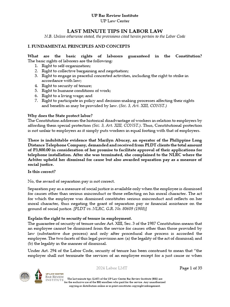 2024 Lmt Up Bri Labor Law Pdf Employment Labour Law