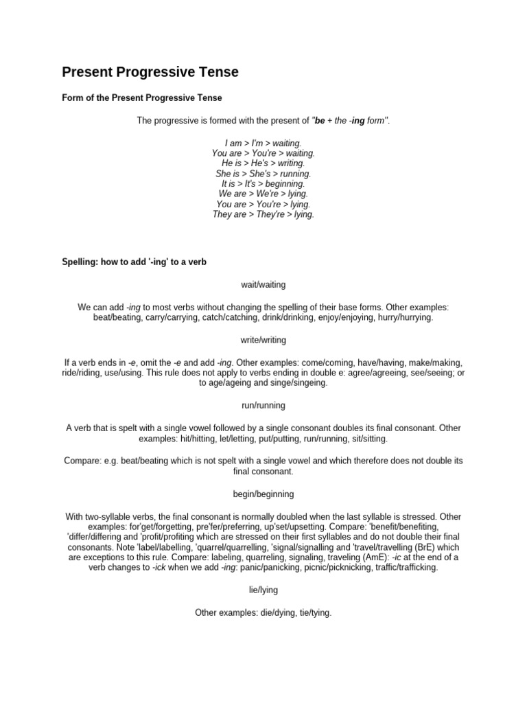 Present Progressive Tense | PDF | Consonant | Vowel
