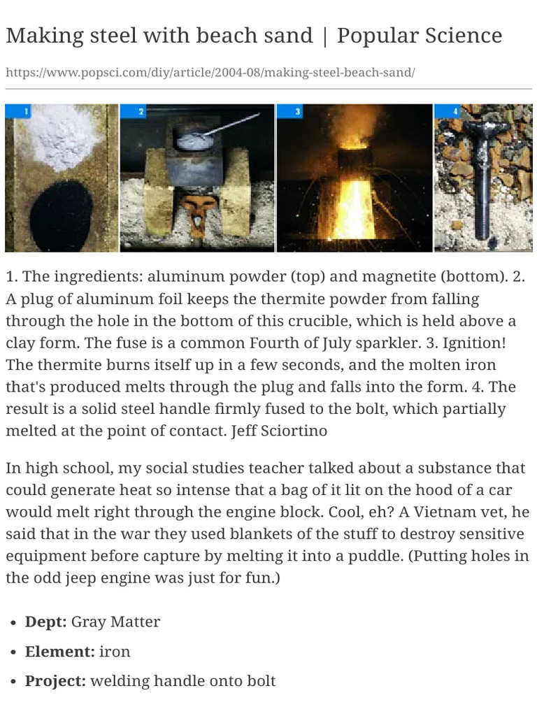 Making Steel With Beach Sand Popular Science+ PDF | PDF | Iron | Materials