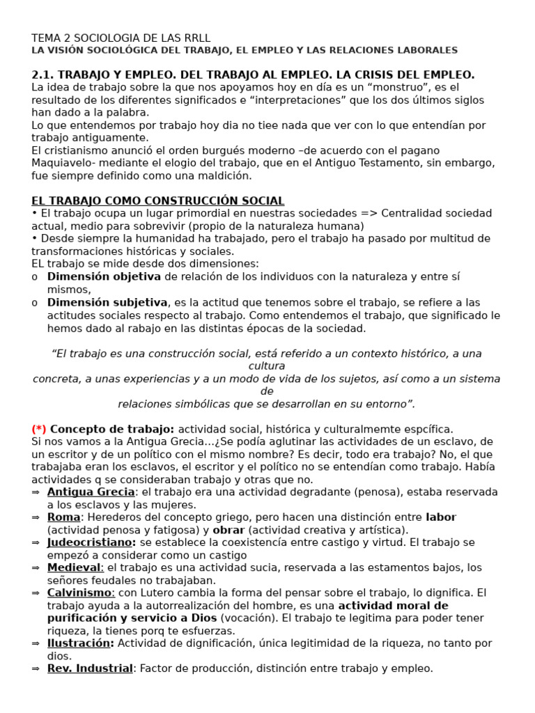 Tema 2 Sociologia de Las RRLL | PDF | Derecho laboral | Sociedad