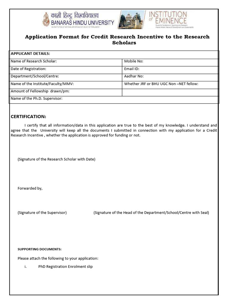 Credit Research Incentive Application Form | PDF