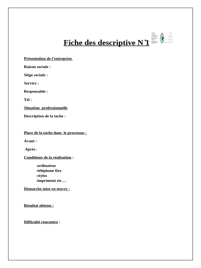 Fiche descriptive de l'entreprise N | PDF