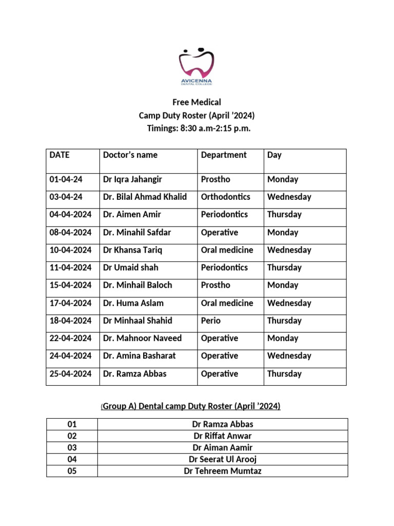 April Camp Roster 24 | PDF