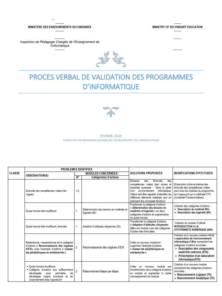 PV Validation Des Programmes Du Premier Cycle Esg | PDF | Informatique ...