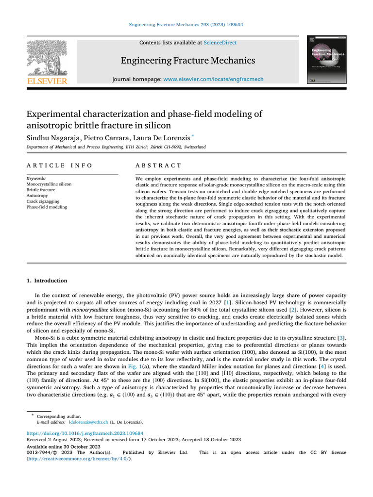 Anisotropic Brittle Fracture in Silicon | PDF | Fracture | Linear ...
