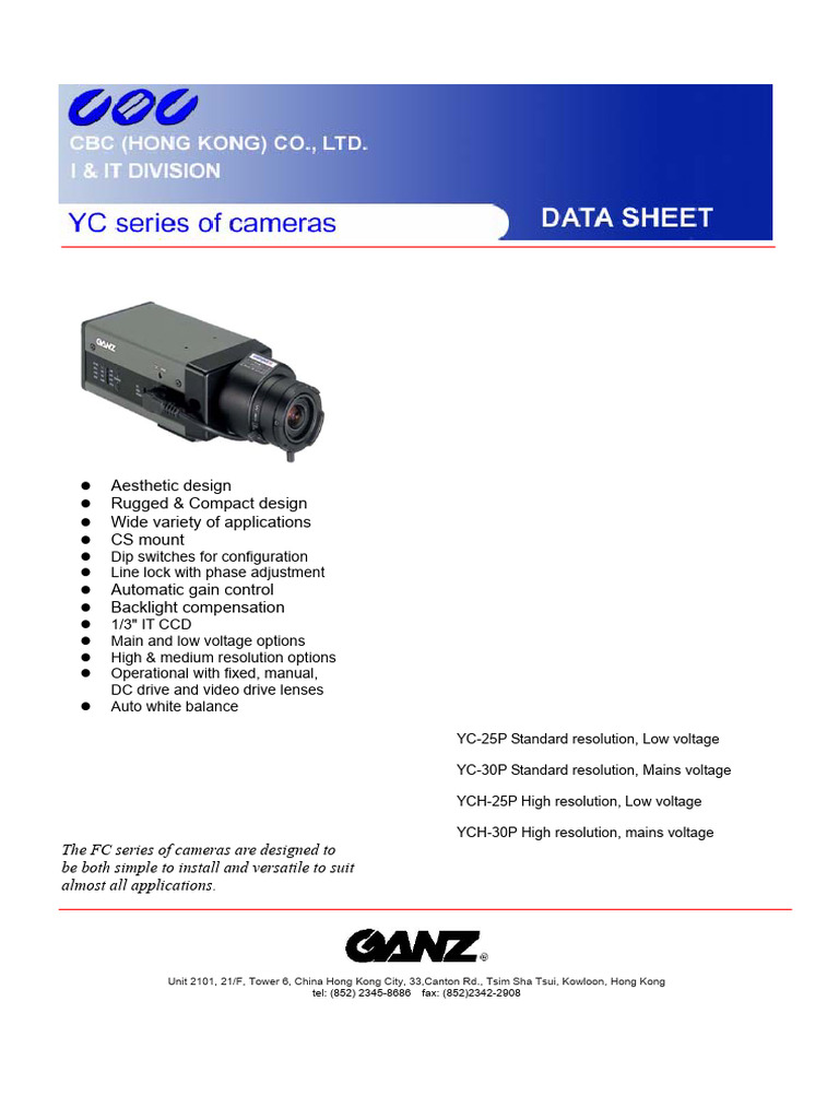 Ganz YC Camera-Series - GANZ YCH-25P | PDF | Camera | Camera Lens