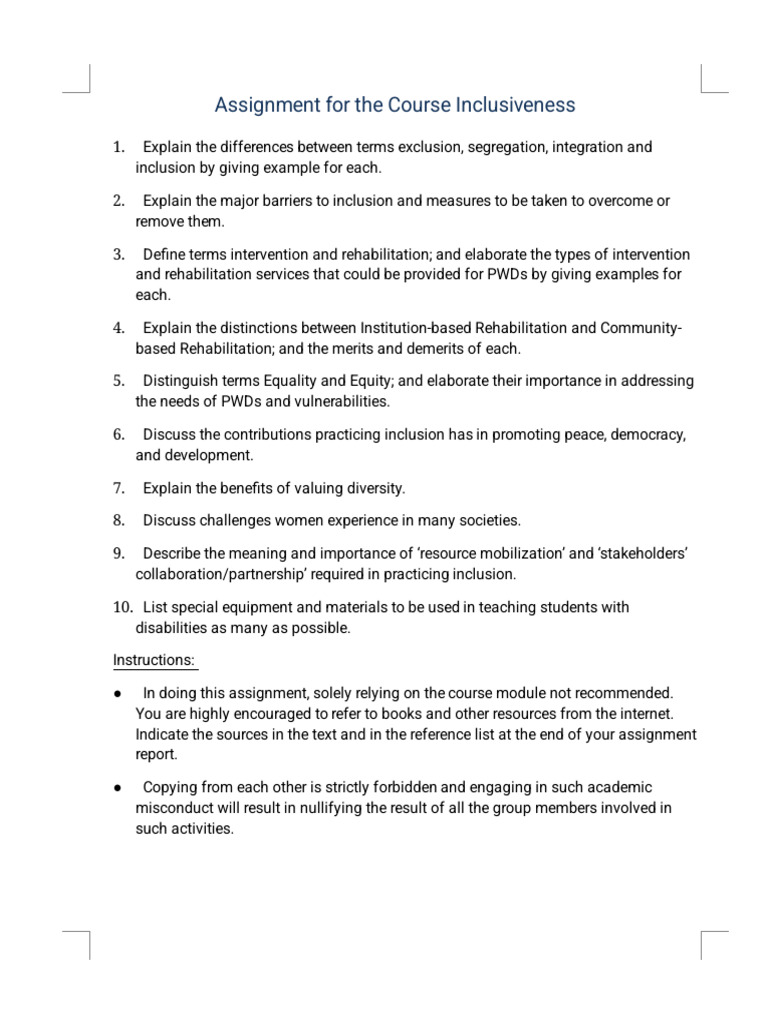 Assignment For The Course Inclusiveness | PDF