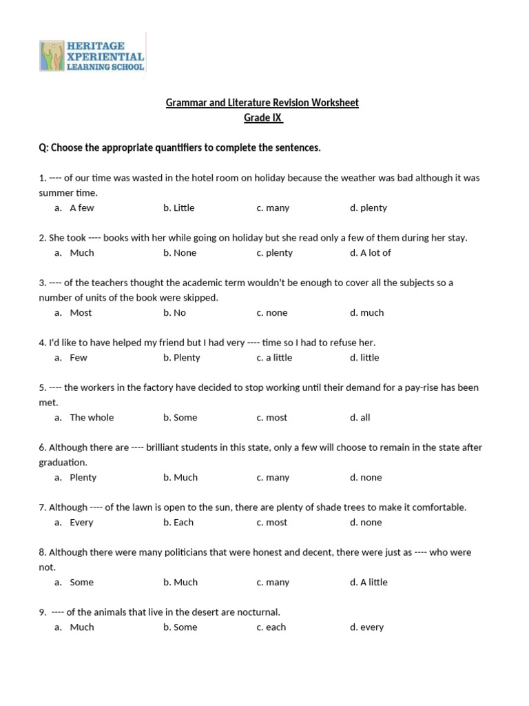 Grammar and Literature Revision Worksheet Grade IX-2 | PDF | Ghosts | Books