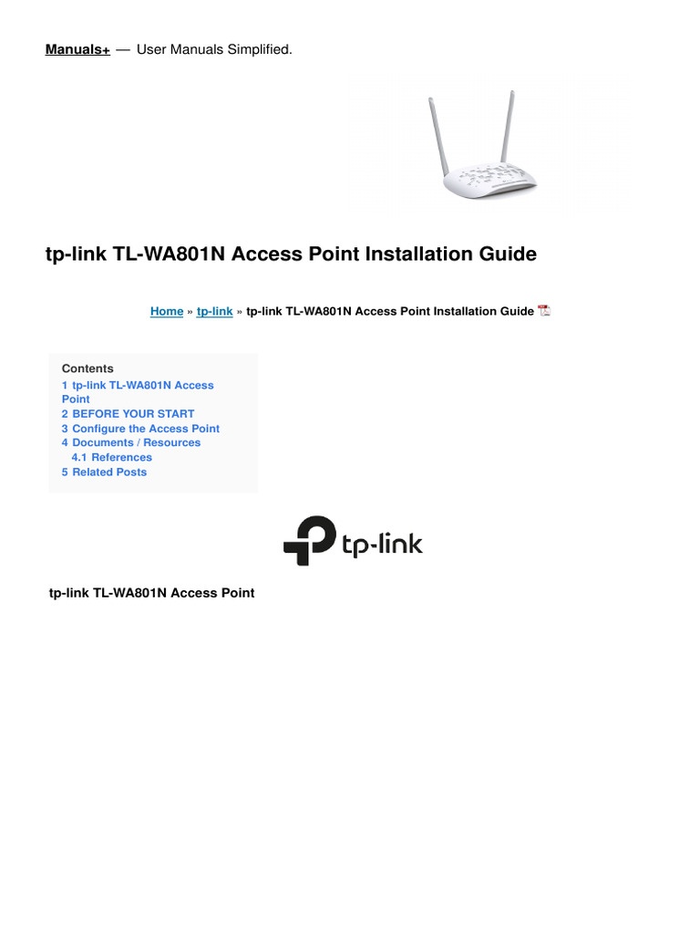 TL-WA801N Access Point Setup Guide | PDF | Wireless Access Point | Wi Fi