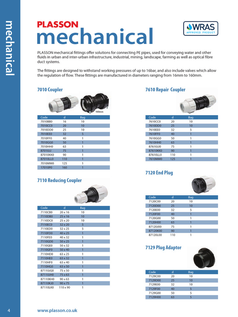 Plasson Mechanical Fittings Catalogue | PDF | Pipe (Fluid Conveyance ...