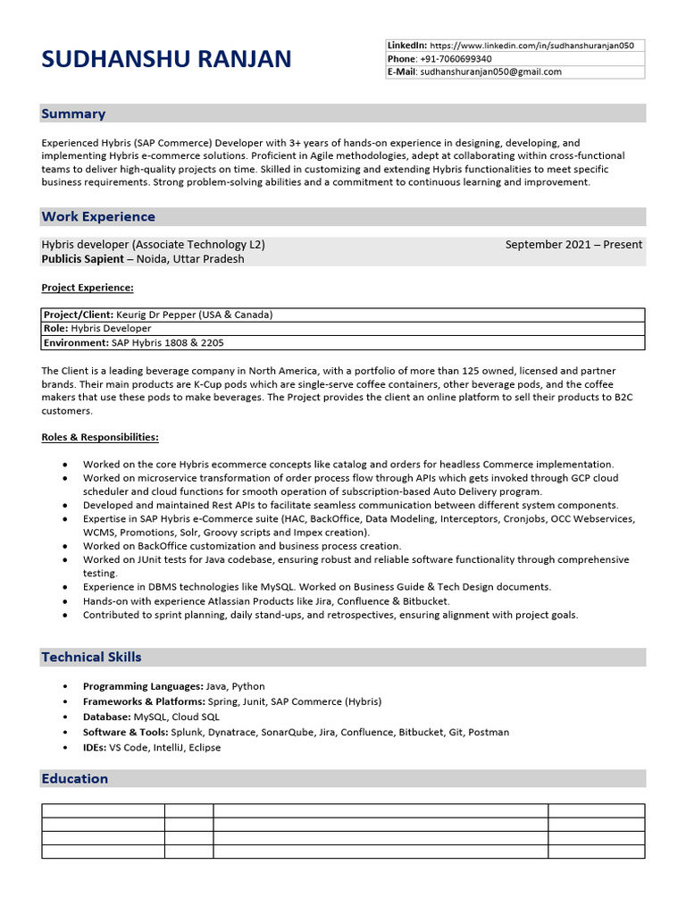 Sudhanshu Ranjan Res1 Pdf Databases Eclipse Software