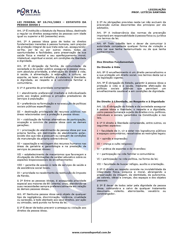 Estatuto da Pessoa Idosa: Lei 10.741/2003 | PDF | Família | Terceira idade