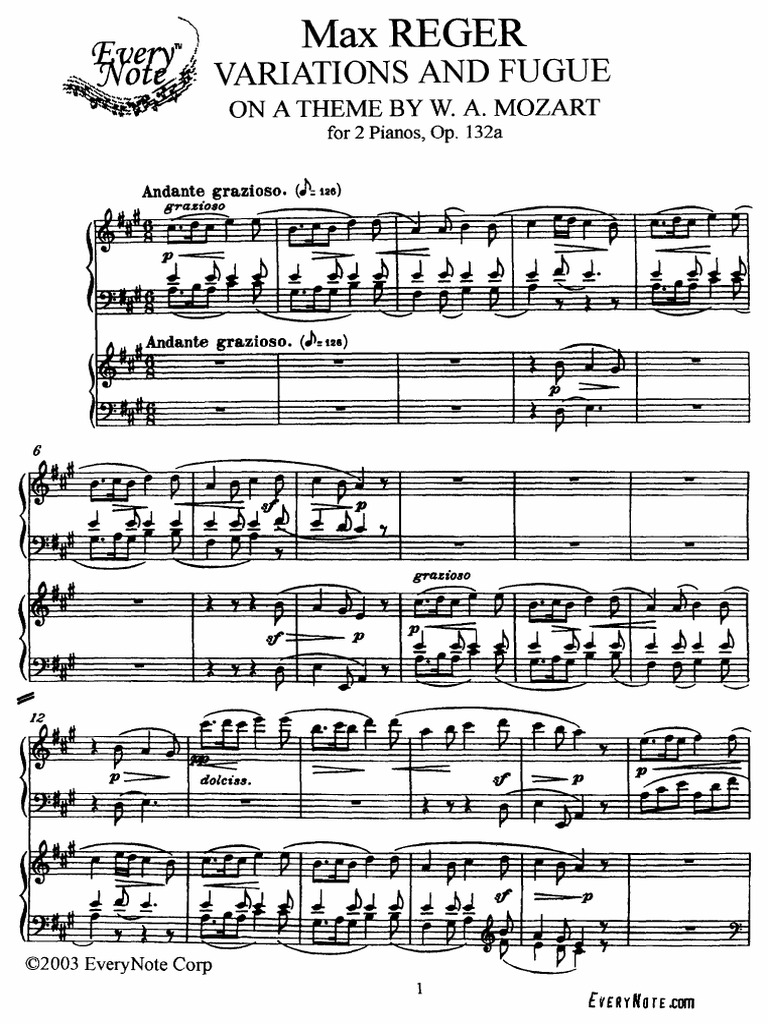 MAx Reger - Spartito - Mozart Variazioni | PDF