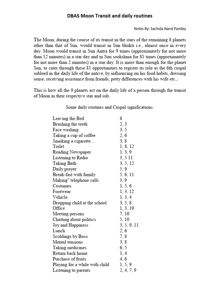 Moon Transit Effects on Daily Routines | PDF