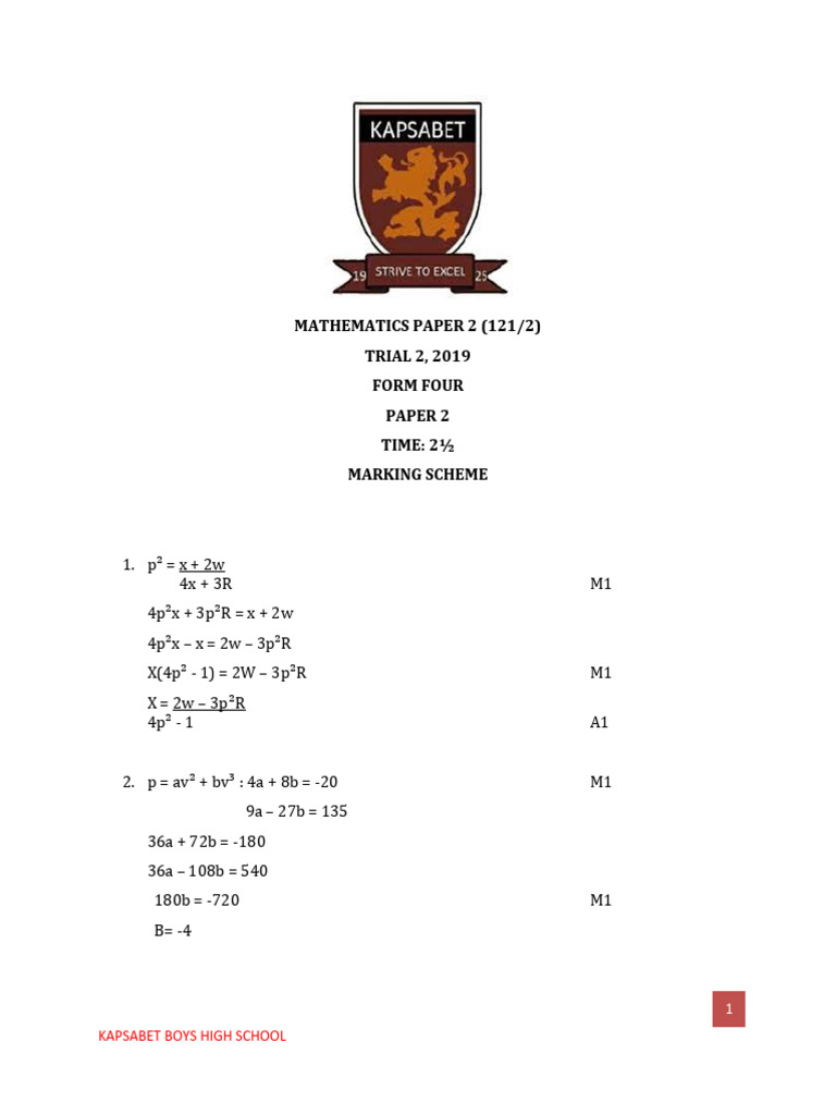 Kapsabet Maths Paper 2 Marking Scheme | PDF | Payments | Taxes