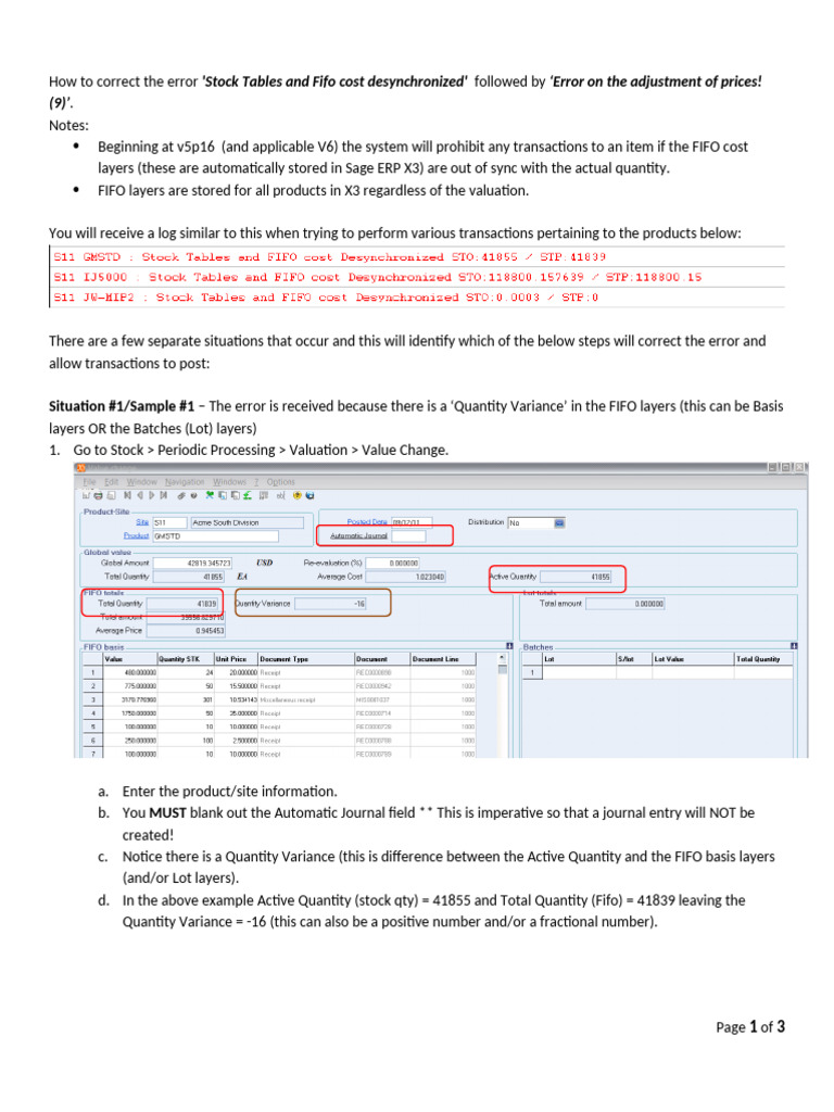 Resolving FIFO Cost Layer Errors in X3 | PDF