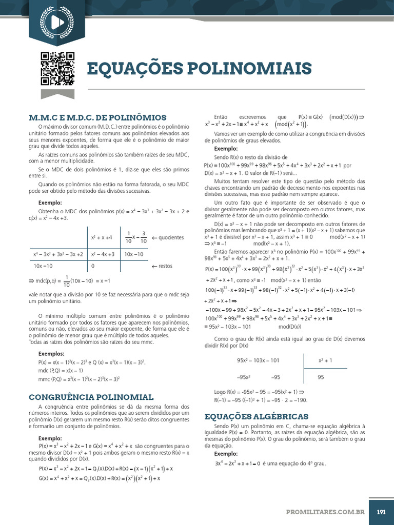 M.M.C. e M.D.C. em Polinômios | PDF | Equações | Número racional