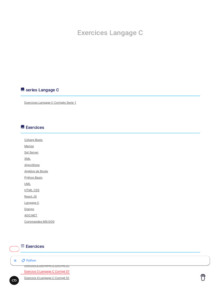 Exercices Corrigés en Langage C | PDF | C (Langage de programmation ...